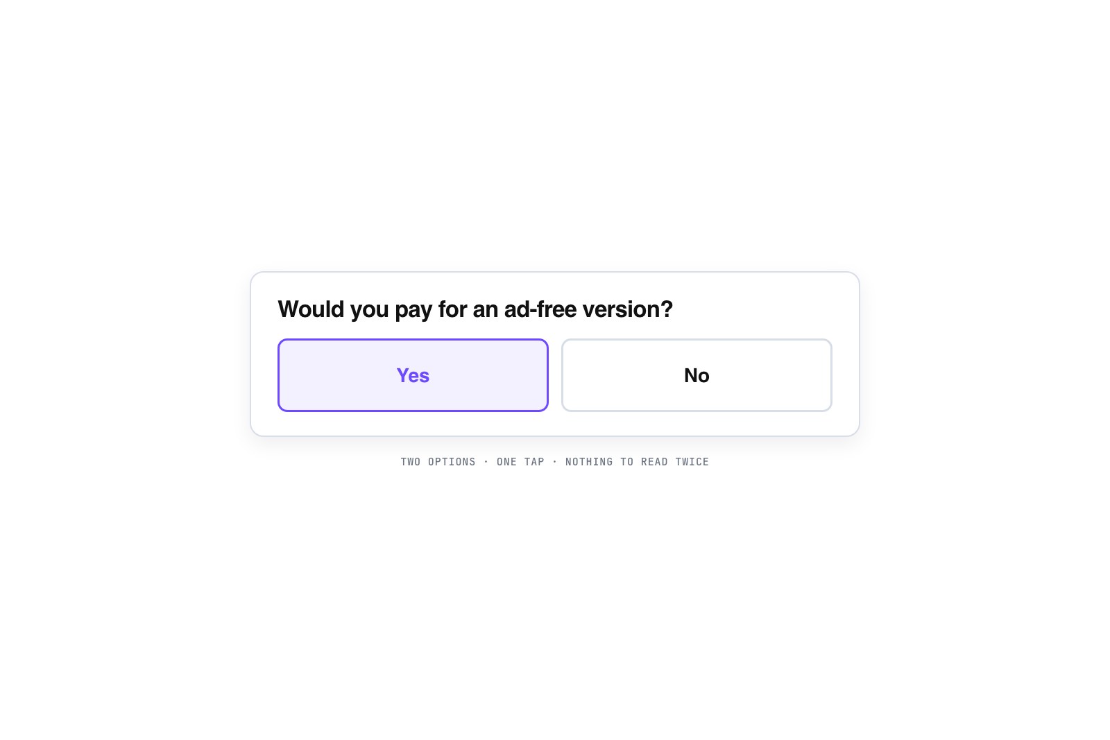 Vector poll card with a single yes/no question and two large tappable buttons